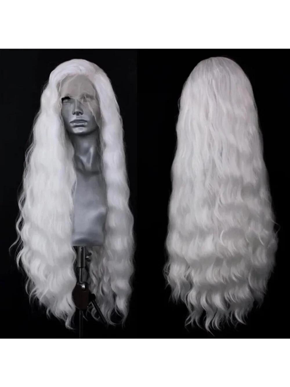 24-Inch Long Wavy White Synthetic Lace Front Wig - Heat Resistant, Pre-Plucked